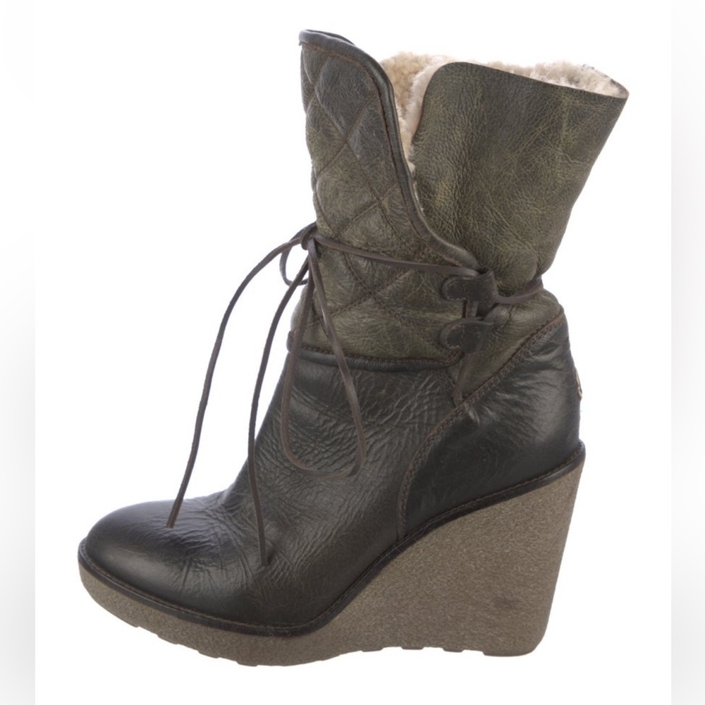 Moncler Green Wedge Boots with Textured Leather